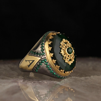 خاتم  زركون فضة خالص بحرف #434