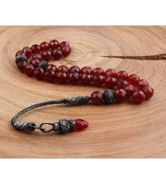 طقم مسبحة وخاتم حجر عقيق فضة خالص #369