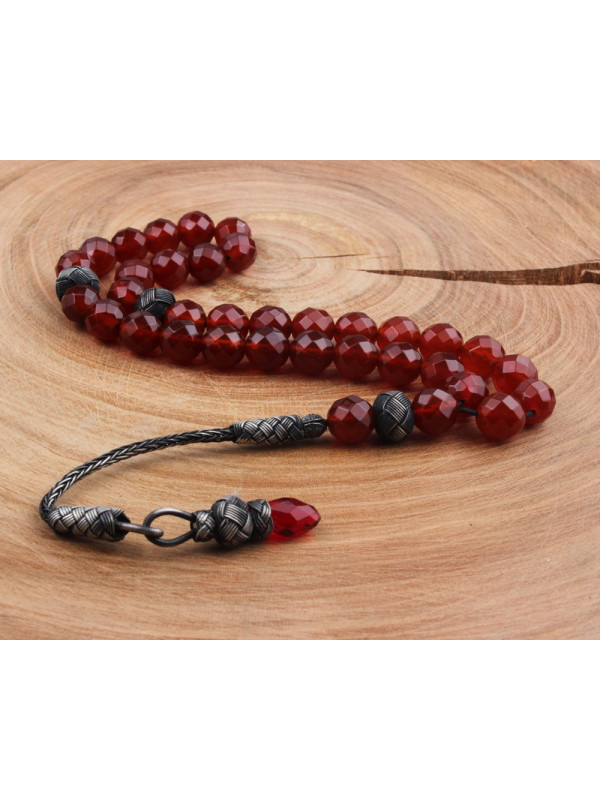 طقم مسبحة وخاتم حجر عقيق فضة خالص #369