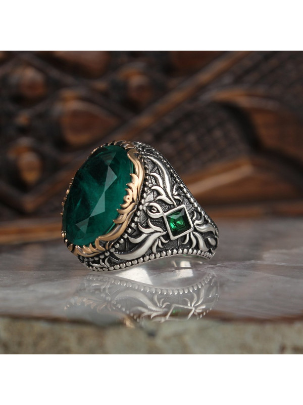  خاتم بحجر بارابيا رجال فضة عيار 925 #942