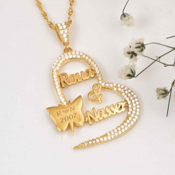 سلسال ذكرى الزواج بإسمين وتاريخ فضة عيار 925 مرصع كريستال #239