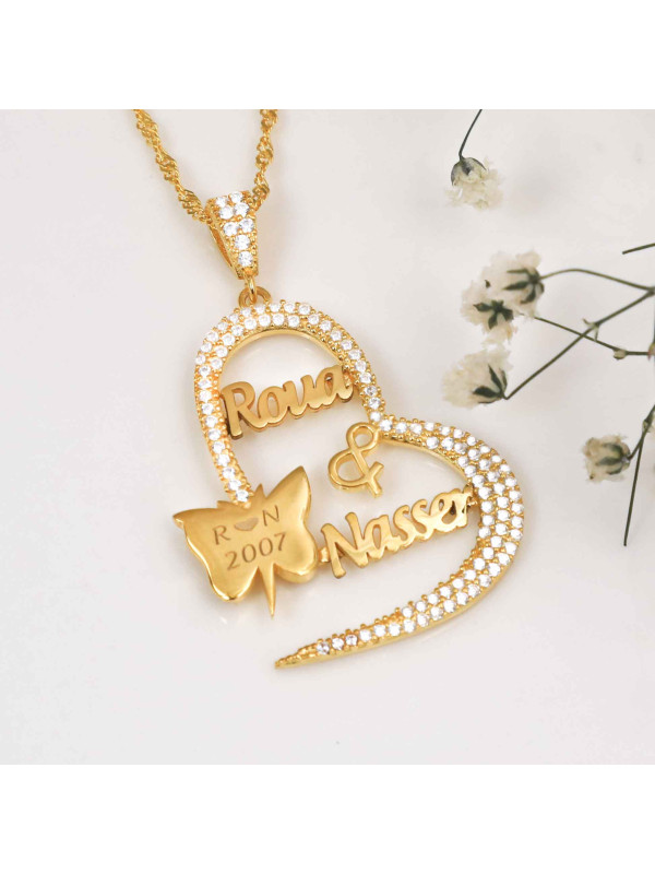 سلسال ذكرى الزواج بإسمين وتاريخ فضة عيار 925 مرصع كريستال #239