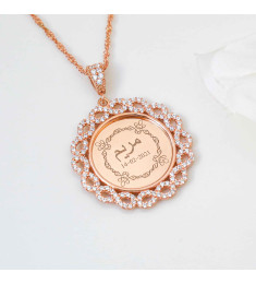 سلسال فضة خالص بالاسم والتاريخ مرصع بالكريستال #719