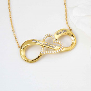 سلسال فضة خالص باسمين وتاريخ مرصع بالكريستال #173