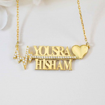 سلسال نبض القلب فضة خالص بإسمين #294