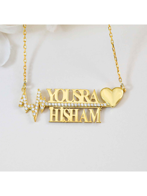 سلسال نبض القلب فضة خالص بإسمين #294