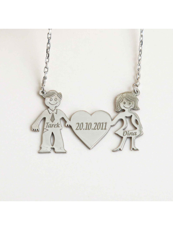 سلسال فضة خالص باسمين وتاريخ #183