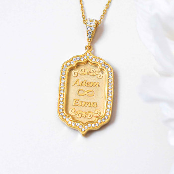  سلسال فضة خالص بإسمين او اسم مرصع بالكريستال #246