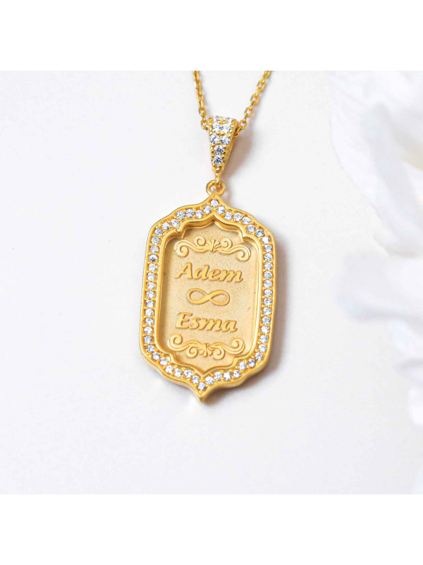  سلسال فضة خالص بإسمين او اسم مرصع بالكريستال #246