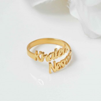 خاتم فضة خالص بإسمين #431