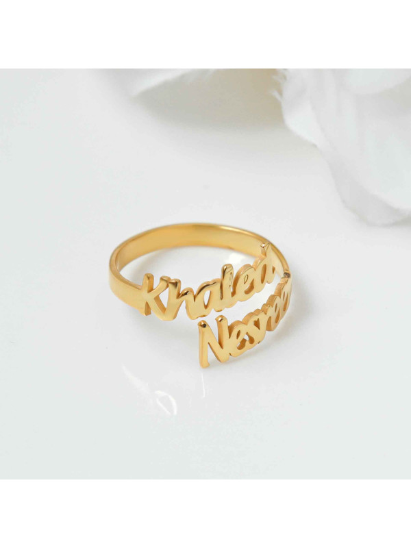 خاتم فضة خالص بإسمين #431