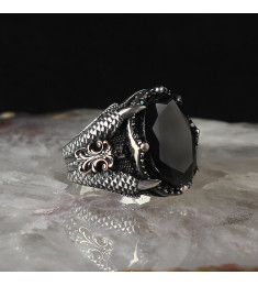  خاتم زركون أسود فضة رجالي فضة عيار 925 #1001