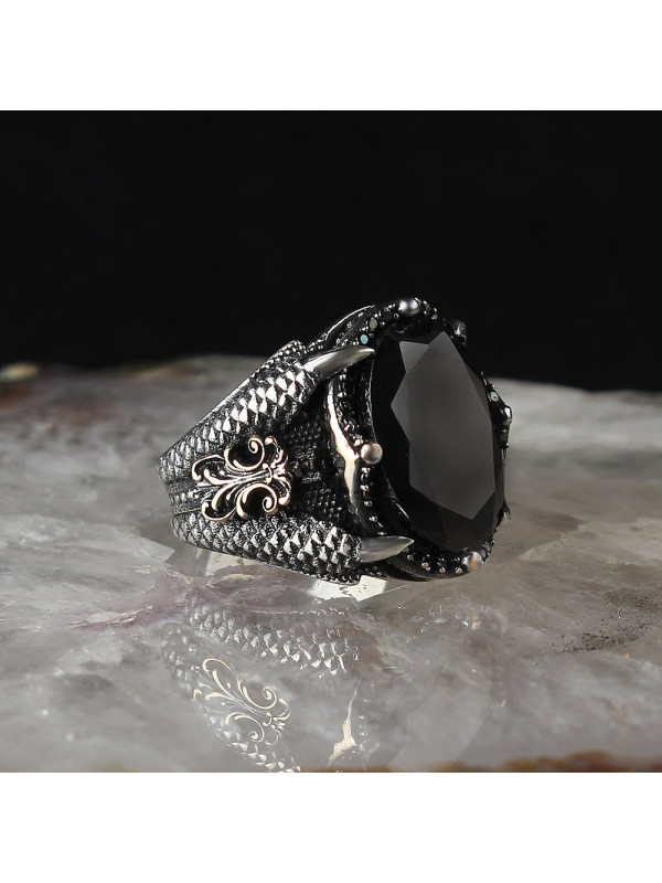  خاتم زركون أسود فضة رجالي فضة عيار 925 #1001