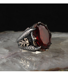  خاتم زركون احمر فضة رجالي فضة عيار 925 #1003