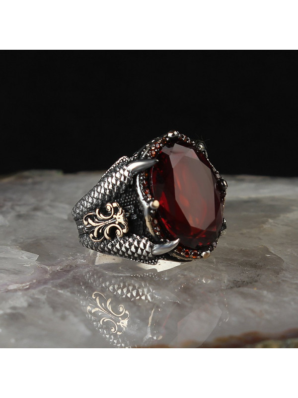  خاتم زركون احمر فضة رجالي فضة عيار 925 #1003