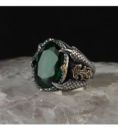  خاتم زركون اخضر فضة رجالي فضة عيار 925 #1002