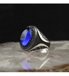  خاتم زركون ازرق فضة رجالي فضة عيار 925 #1005