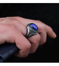  خاتم زركون ازرق فضة رجالي فضة عيار 925 #1005