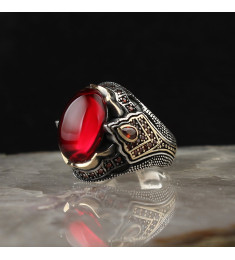  خاتم زركون احمر فضة رجالي فضة عيار 925 #1004