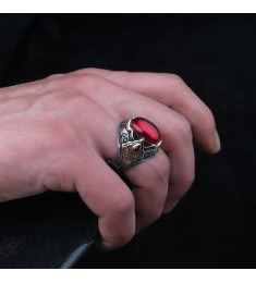  خاتم زركون احمر فضة رجالي فضة عيار 925 #1004