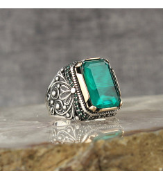  خاتم زركون زيتوني فضة رجالي فضة عيار 925 #1006