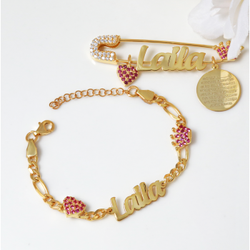 طقم اطفال بروش واسوارة تاج وقلب فضة عيار 925  #1501 