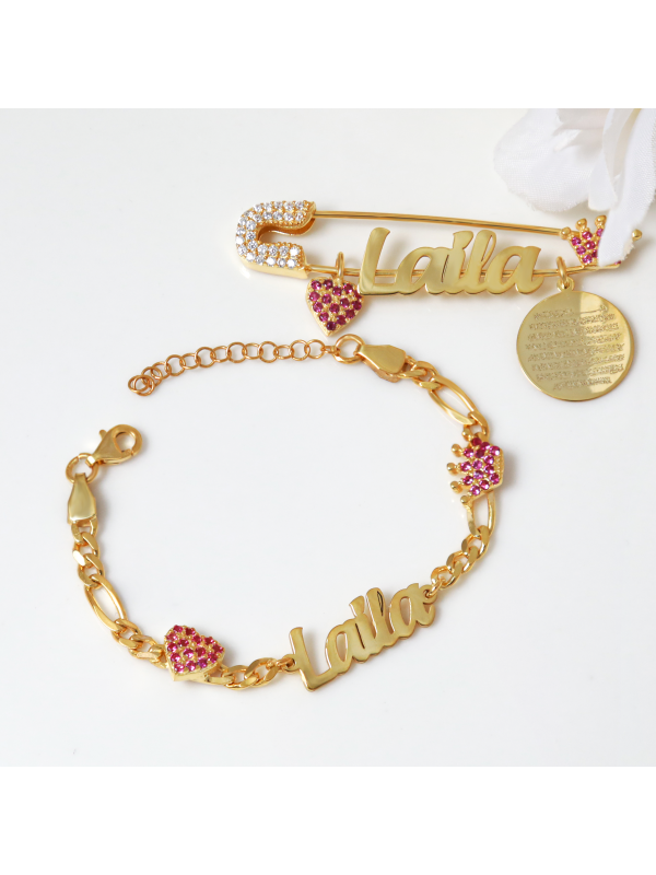 طقم اطفال بروش واسوارة تاج وقلب فضة عيار 925  #1501