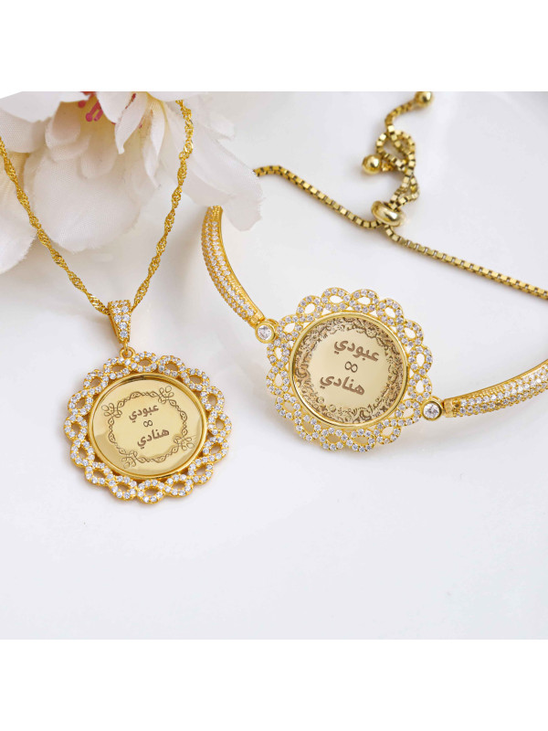 طقم انفنتي الحب فضة عيار 925 بإسمين مرصع بالكريستال #260