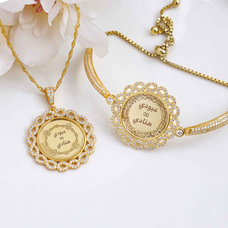 طقم انفنتي الحب فضة عيار 925 بإسمين مرصع بالكريستال #260