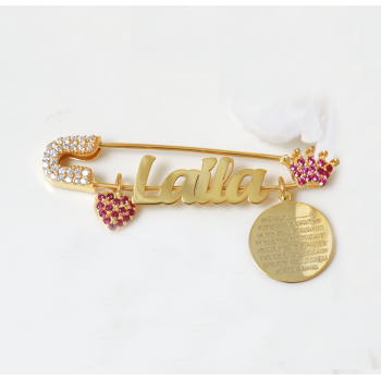 بروش تاج وقلب فضة خالص بالكريستال  #1031 