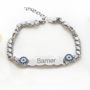 اسوارة خرز ازرق فضة خالص بالكريستال #528