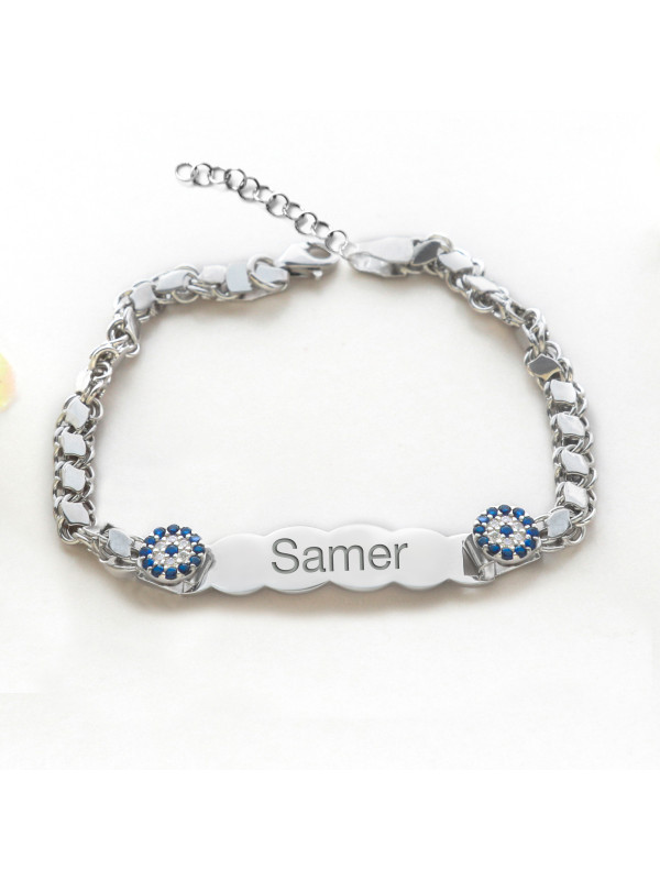 اسوارة خرز ازرق فضة خالص بالكريستال #528