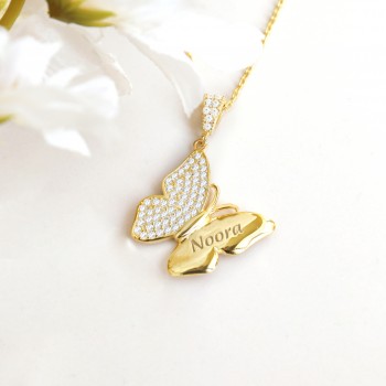 سلسال فضة خالص فراشة بإسم #285 