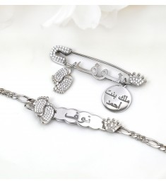 طقم اطفال بروش واسوارة تاج وقلب فضة عيار 925  #1501