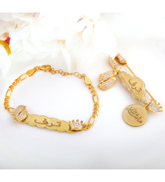 طقم اطفال بروش واسوارة تاج وقلب فضة عيار 925  #1501