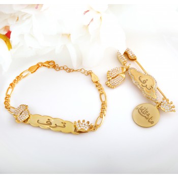 طقم اطفال بروش واسوارة تاج وقلب فضة عيار 925  #1501