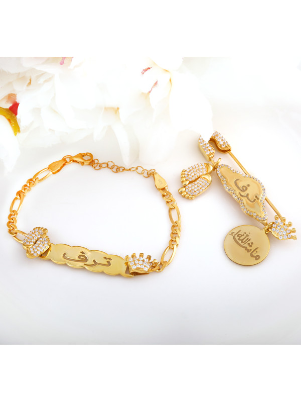 طقم اطفال بروش واسوارة تاج وقلب فضة عيار 925  #1501