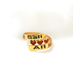 خاتم فضة خالص بإسمين بقلوب  #210