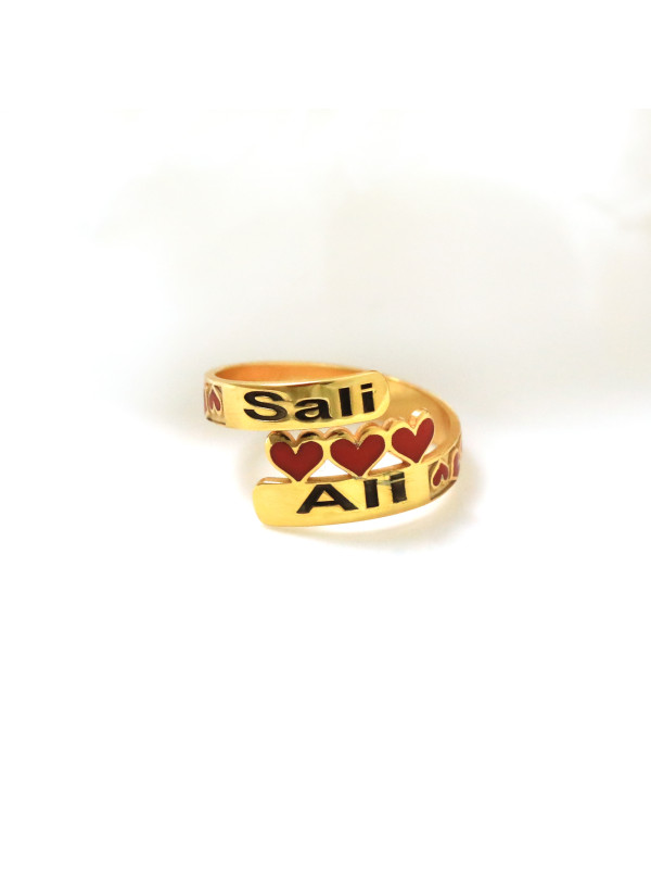 خاتم فضة خالص بإسمين بقلوب  #210