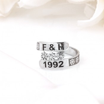 خاتم فضة خالص بإسمين  #207 