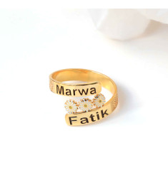خاتم فضة خالص بإسمين  مع ورد  #2009