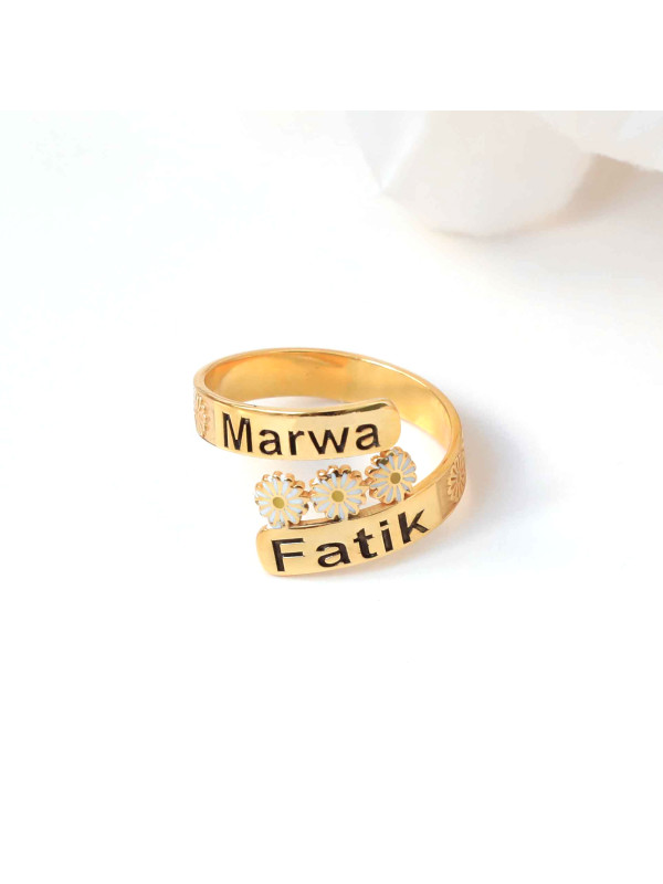 خاتم فضة خالص بإسمين  مع ورد  #2009