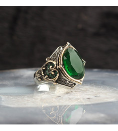 خاتم  توباز ازرق فضة خالص #1812