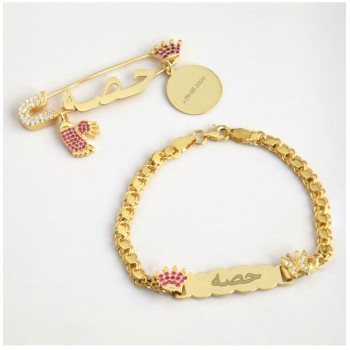 بروش واسوارة فضة خالص بالكريستال  #732