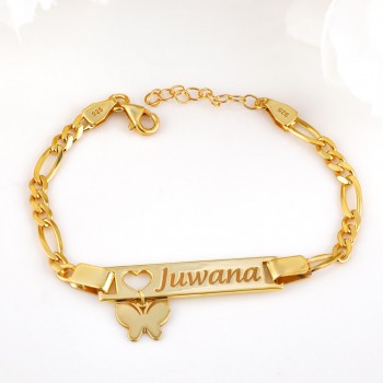 اسوارة قلب فضة وتعليقة فراشة خالص بالاسم #1034 