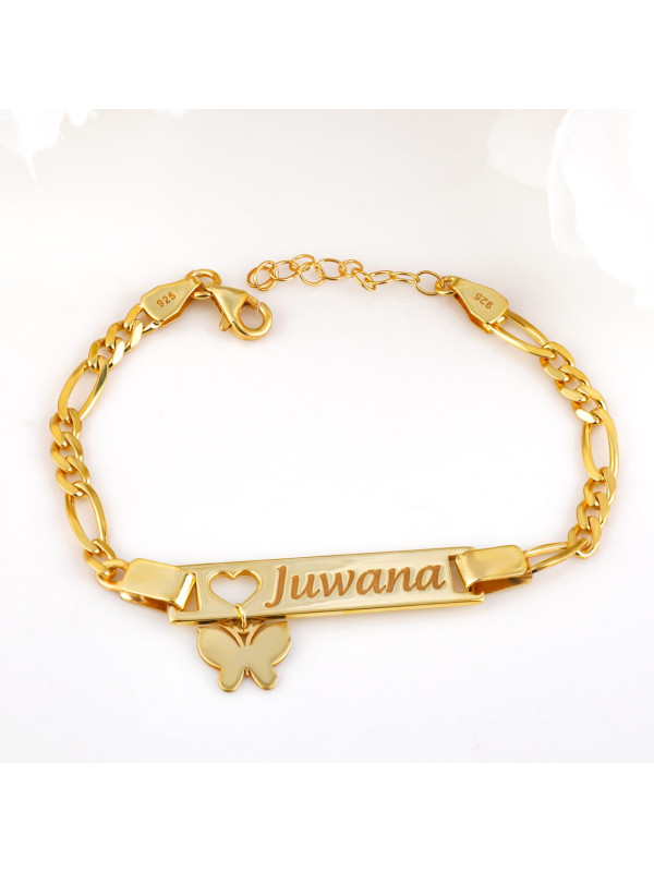 اسوارة قلب فضة وتعليقة فراشة خالص بالاسم #1034