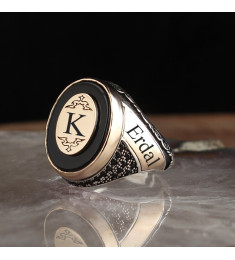  خاتم أونيكس فضة خالص بحرف واسم #335