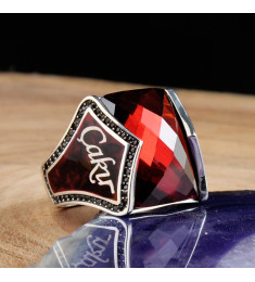  خاتم أونيكس فضة خالص بحرف واسم #375