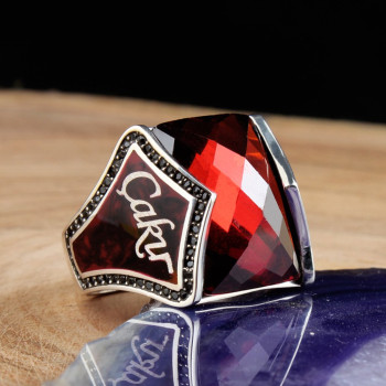  خاتم أونيكس فضة خالص بحرف واسم #375