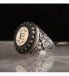  خاتم أونيكس فضة خالص بحرف #334